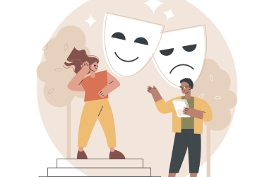 Teatermasker og to mennesker