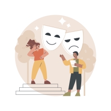 Teatermasker og to mennesker